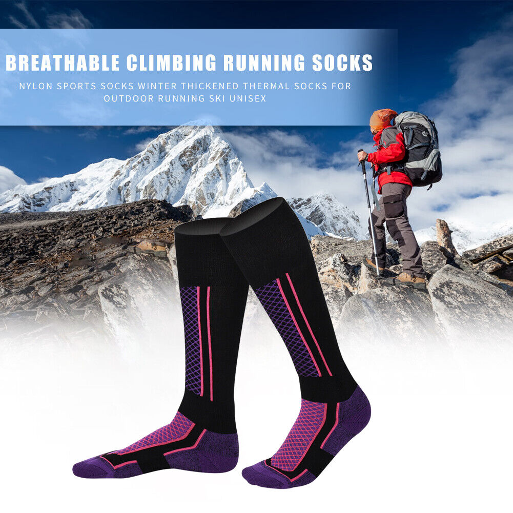 2pcs Winter Warm Thickened Ski Socks Outdoor Stockings (Women Purple Black)