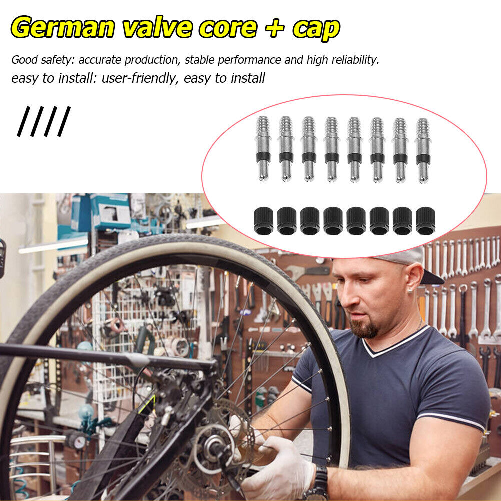 8pcs EP2 German Valve Cores with Caps for Bike Inner Tube Replacement Parts