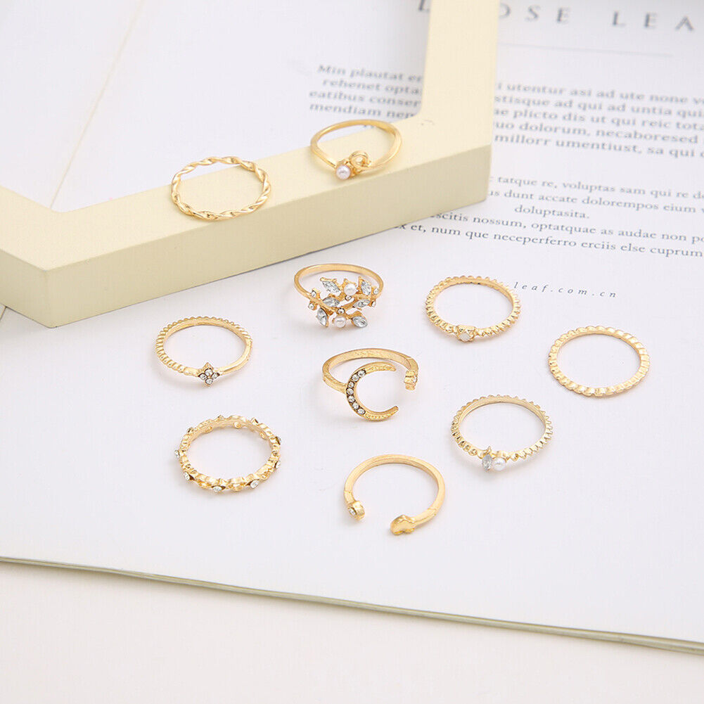 Alloy Diamond Moon Heart Finger Ring Set Ladies Luxury Jewelry for Women