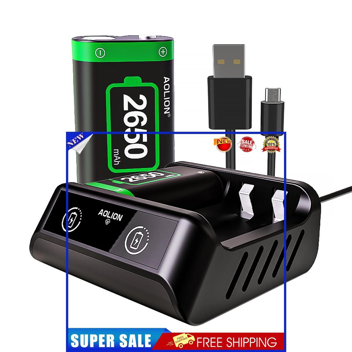 For Xbox Series X Controller Battery Charger with 2x2650 mAh Battery Packs
