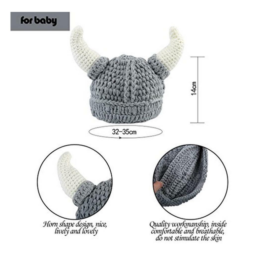 Knitted Winter Woolen Hat Childs Horn Babies Infant Toddler Crochet