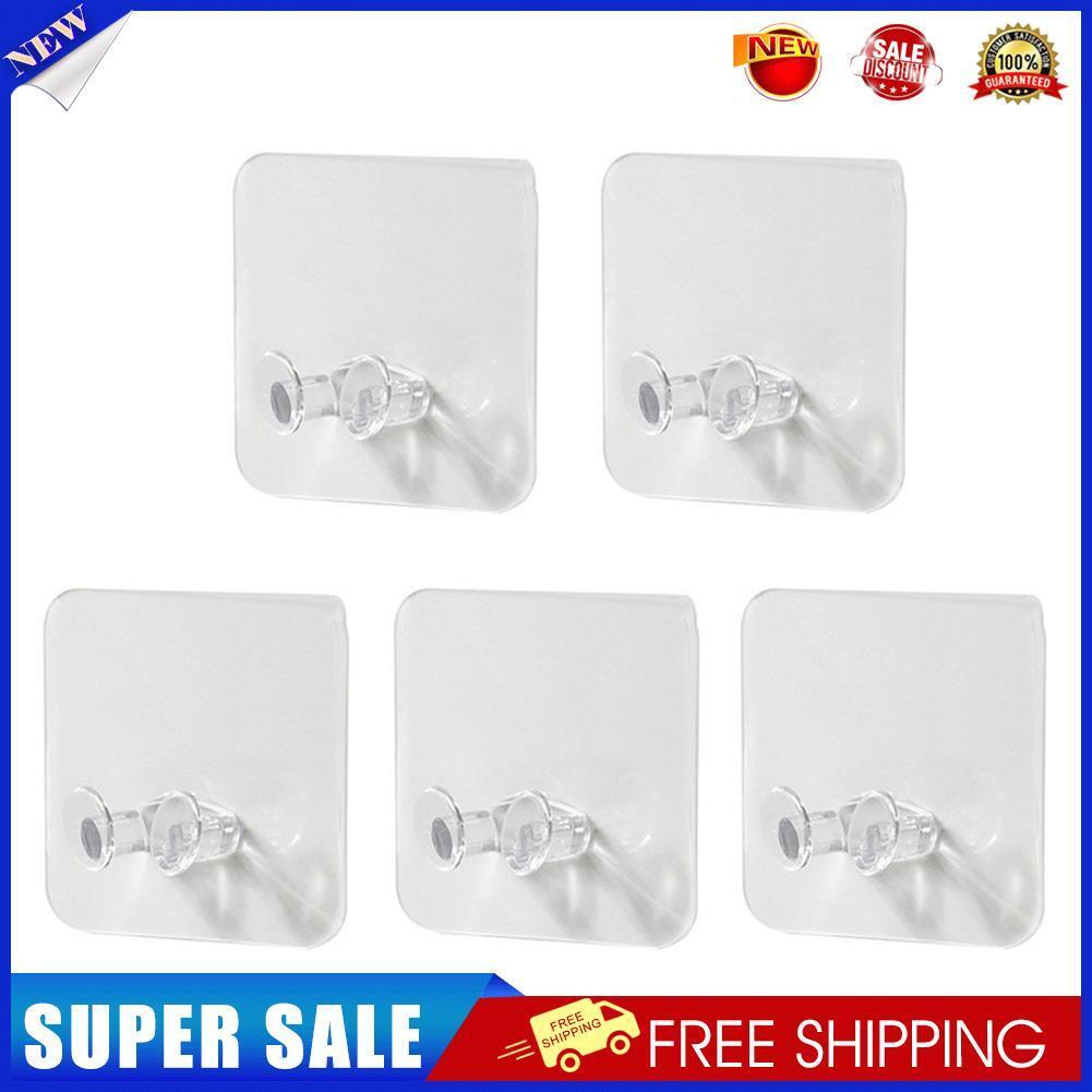 5pcs Strong Plug Hook Rack Transparent Punch Free Adhesive Wire Hook Hanger