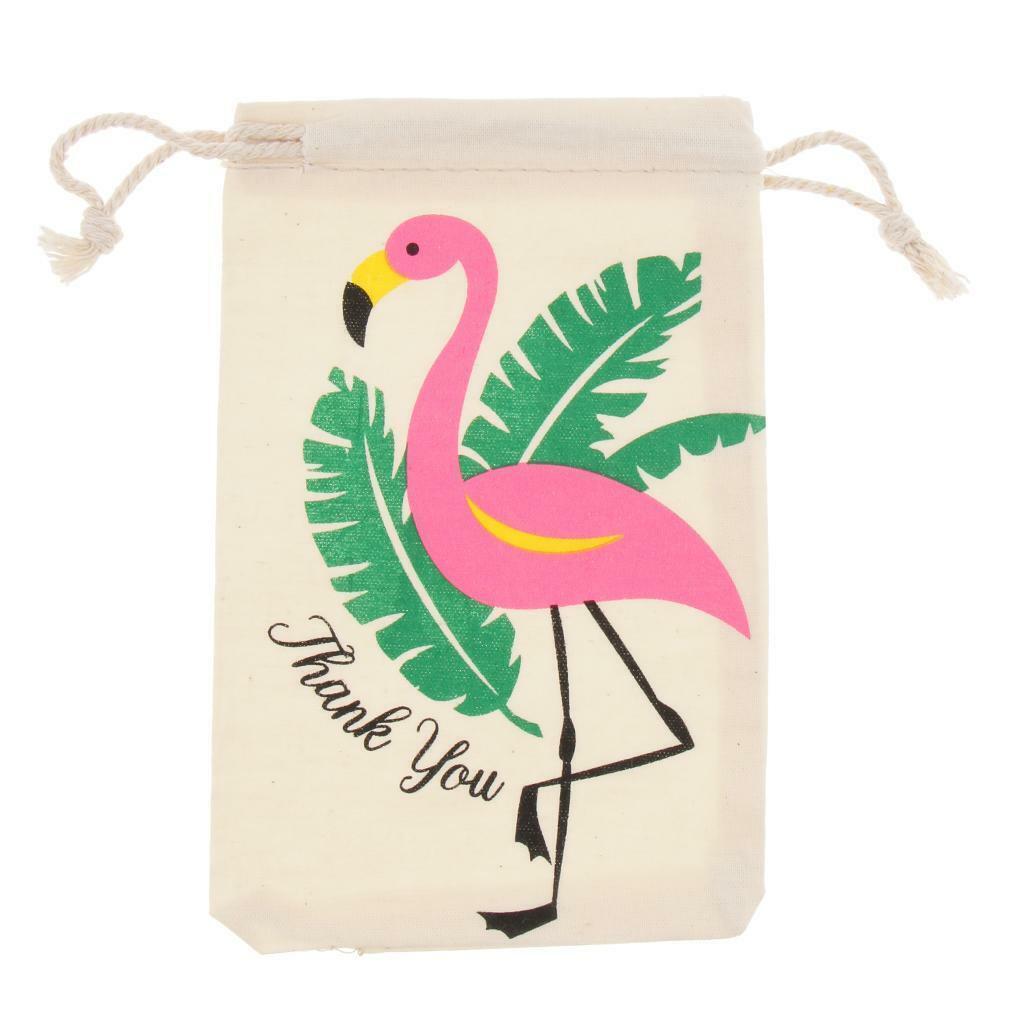 20pcs Flamingo Thank you  Linen Jewelry Pouch Drawstring Bag Favor