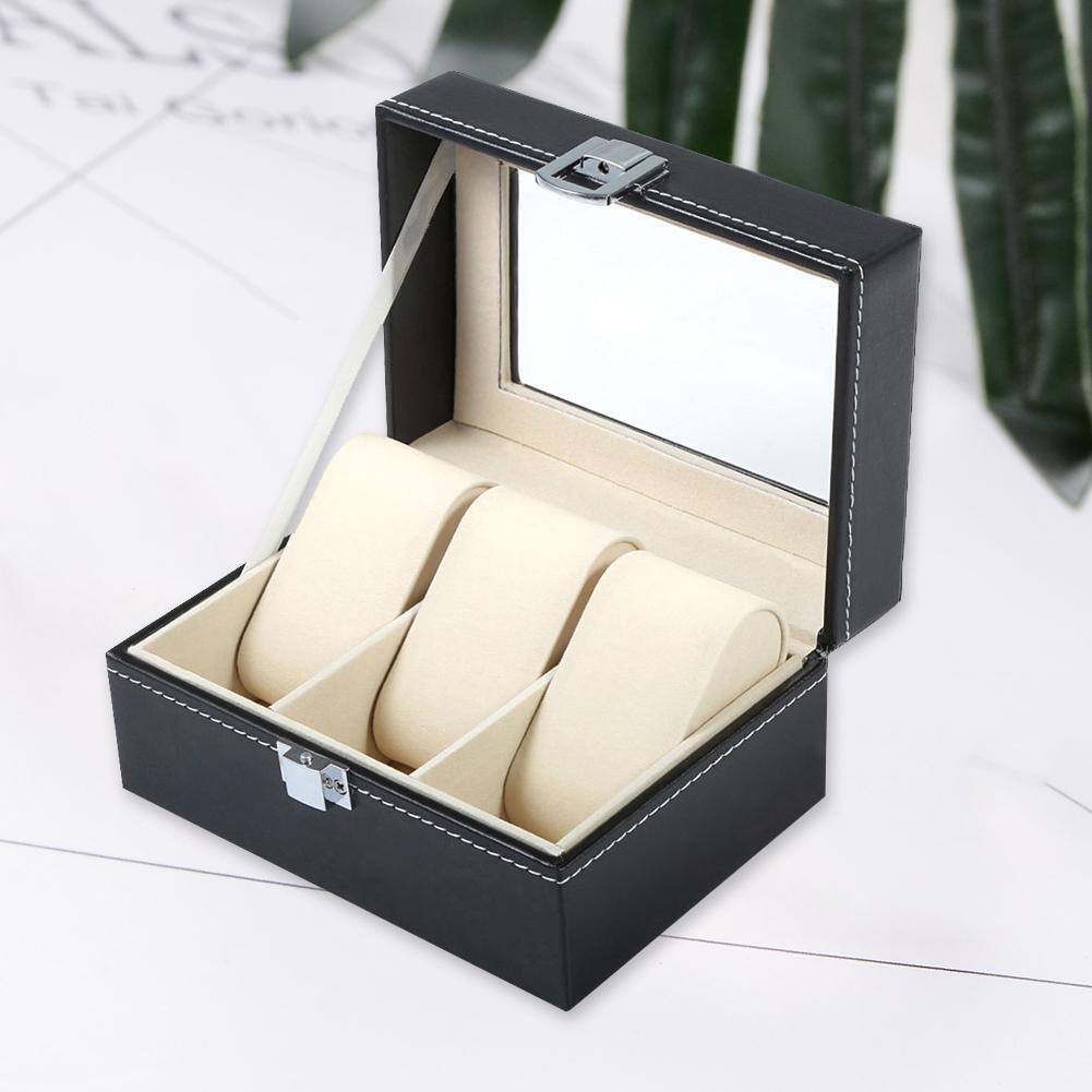 3 Slots Leather Watch Box Jewelry Bracelet Case Holder Necklace Organizer