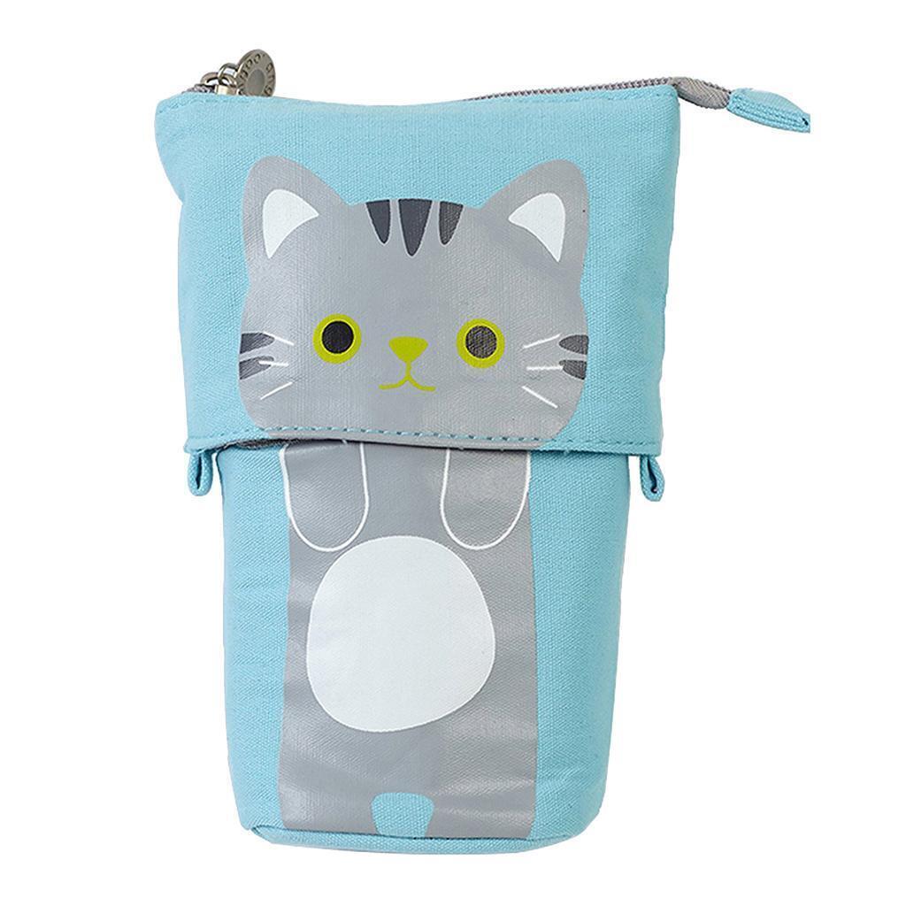 2Pcs Canvas Cat Pencil Case Pen Bag with Zipper Brush Pouch for Girls Home