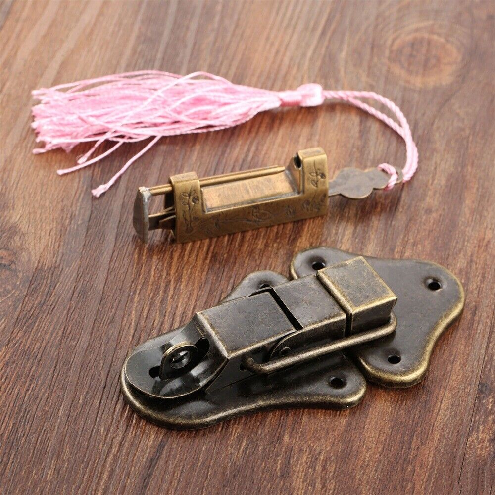 Unique Carved Bird Flower Chest Jewelry Box Suitcase Padlock & Toggle Latch Hasp