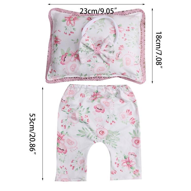 Newborn Photography Props Outfits 1Set Baby Girls Printed Bowknot Headband Kit