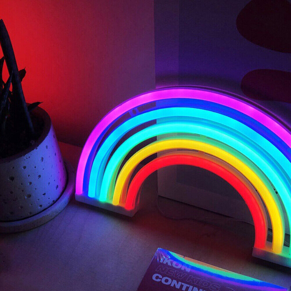 Rainbow Shape Neon LED Night Light USB/Battery Powered Bedroom Decor Lamp