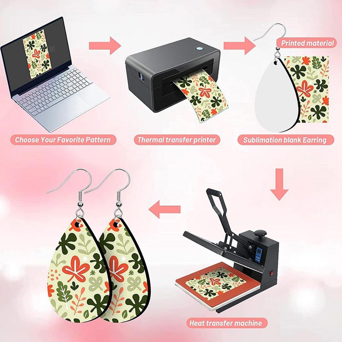 50x Sublimation Blank Earrings Earring Pendant Unfinished MDF for