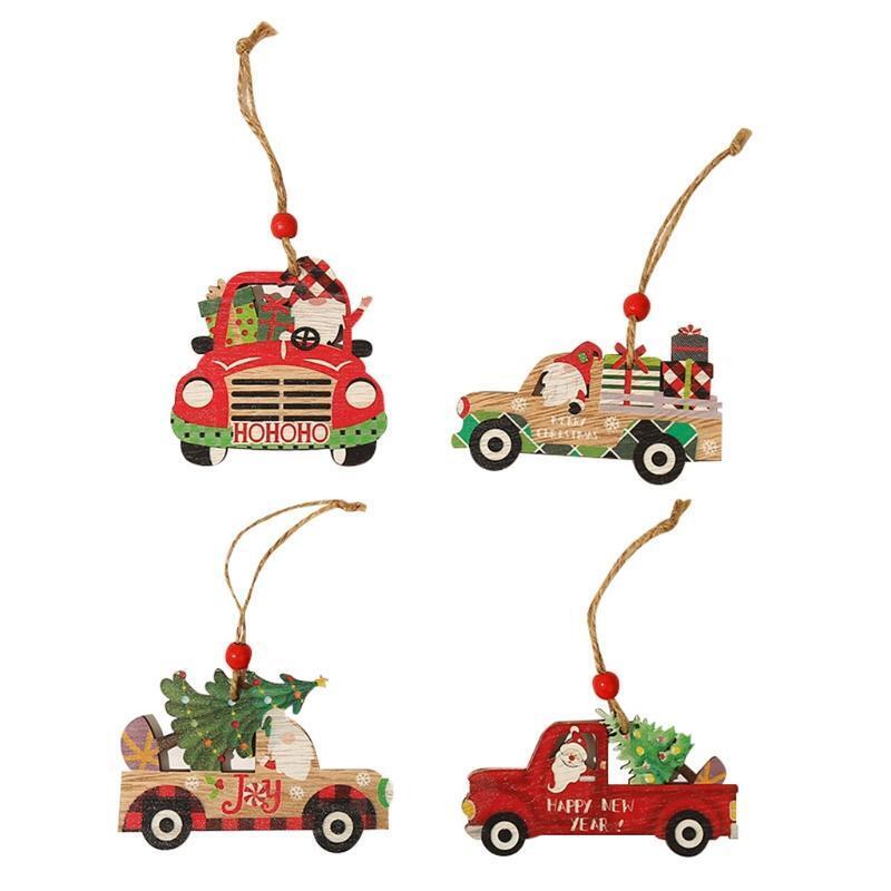 4 Pcs Wooden Christmas Snowman Santa Claus Xmas Tree Holiday Hanging Decoration