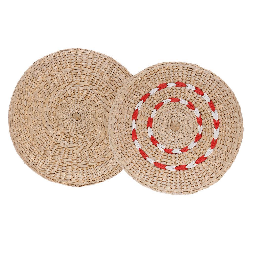 2pc Natural Straw Round Pouf Tatami Cushion Meditation Yoga Mat Zafu Cushion