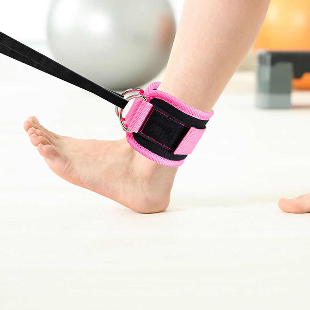 Cable Ankle Straps Leg Exercises D-Ring Foot Support Ankle Cuffs (Pink)