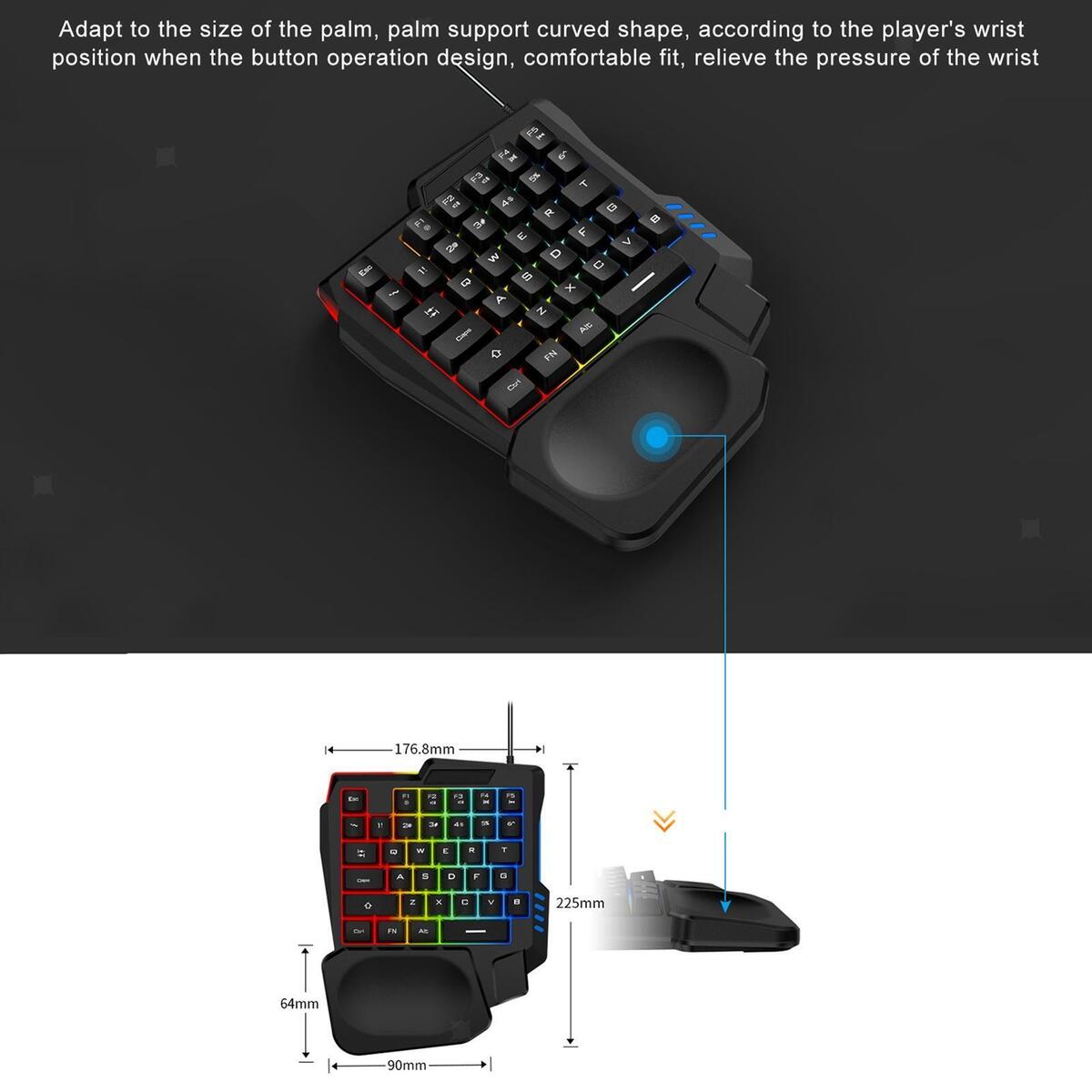 Gaming Keypad RGB Backlit Small One-Handed 35-Key Portable for Video Gaming