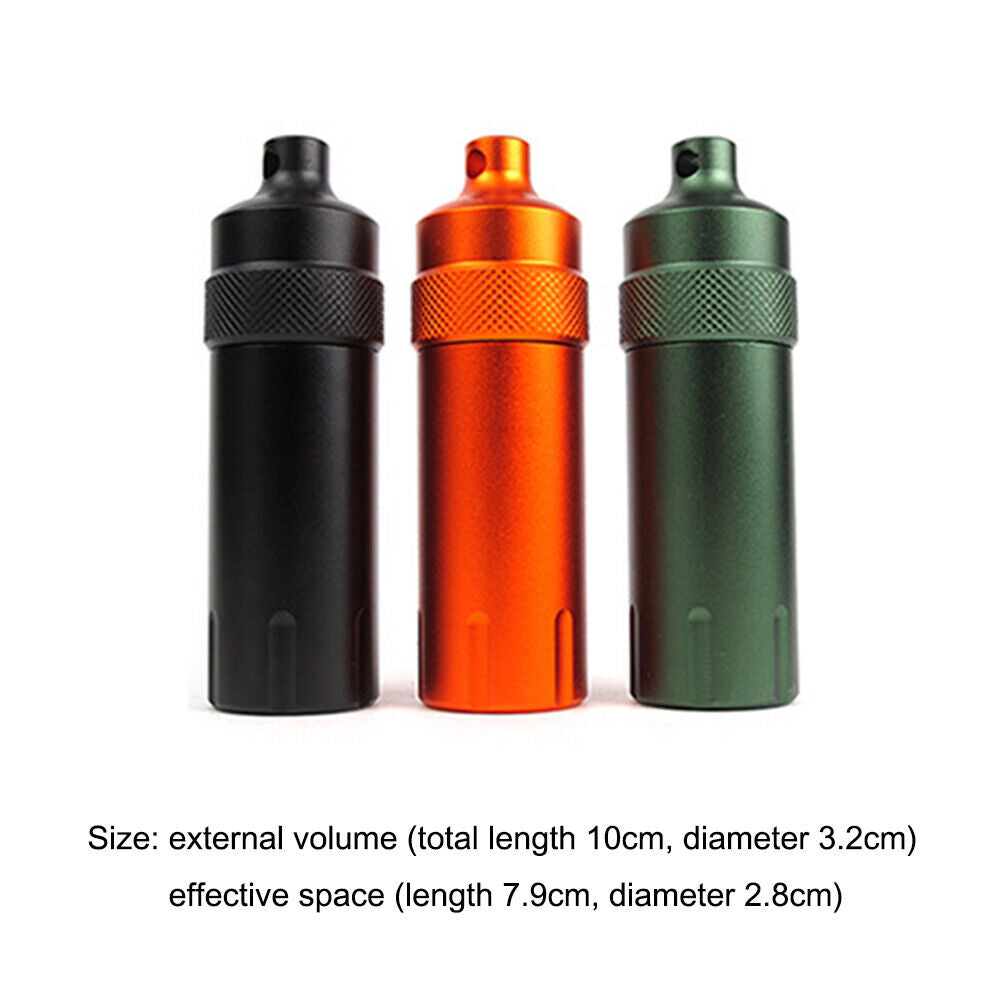 Drug Bottle EDC Waterproof Capsule Seal Container w/ Key Chain (Black)