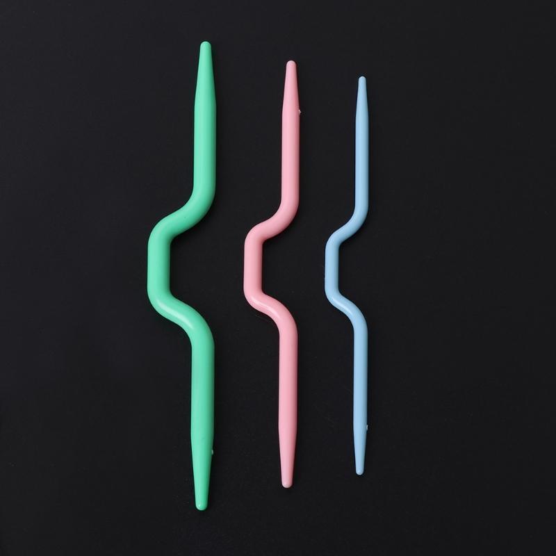 3pcs Plastic Twist Curved Needles Scarf Sweater Knitting DIY Weaving Tool Craft