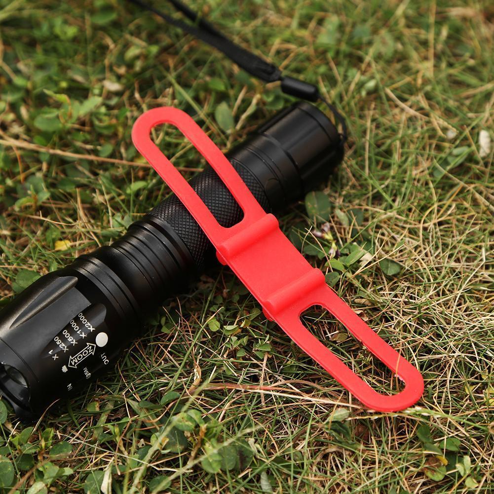 Silicone Strap Bike Torch Band Flashlight Clip Bicycle Light Holder (Red)