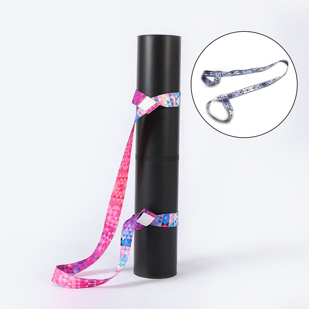 Printed Yoga Mat Strap Adjustable Shoulder Carry Stretch Belt (Blue White)