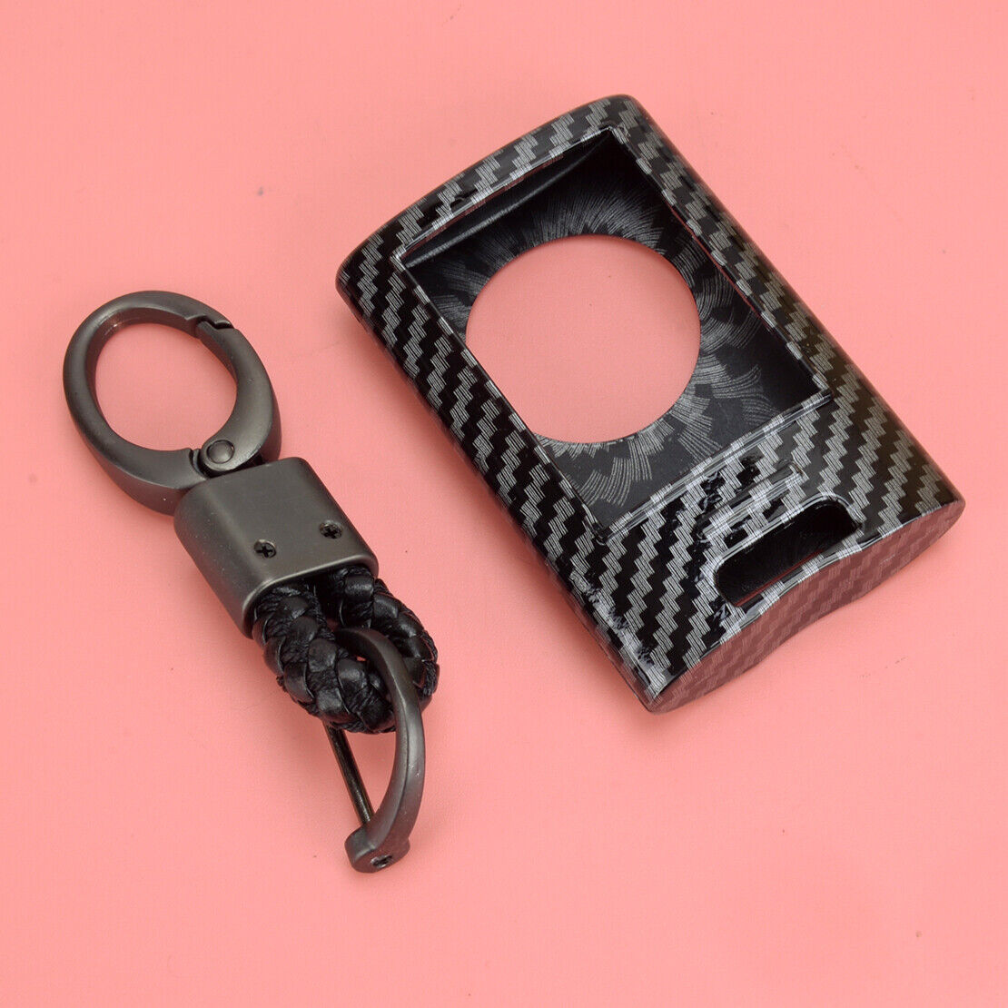 Carbon Fiber Smart Key Fob Case Cover Chain Fit For Cadillac Escalade CTS SRX