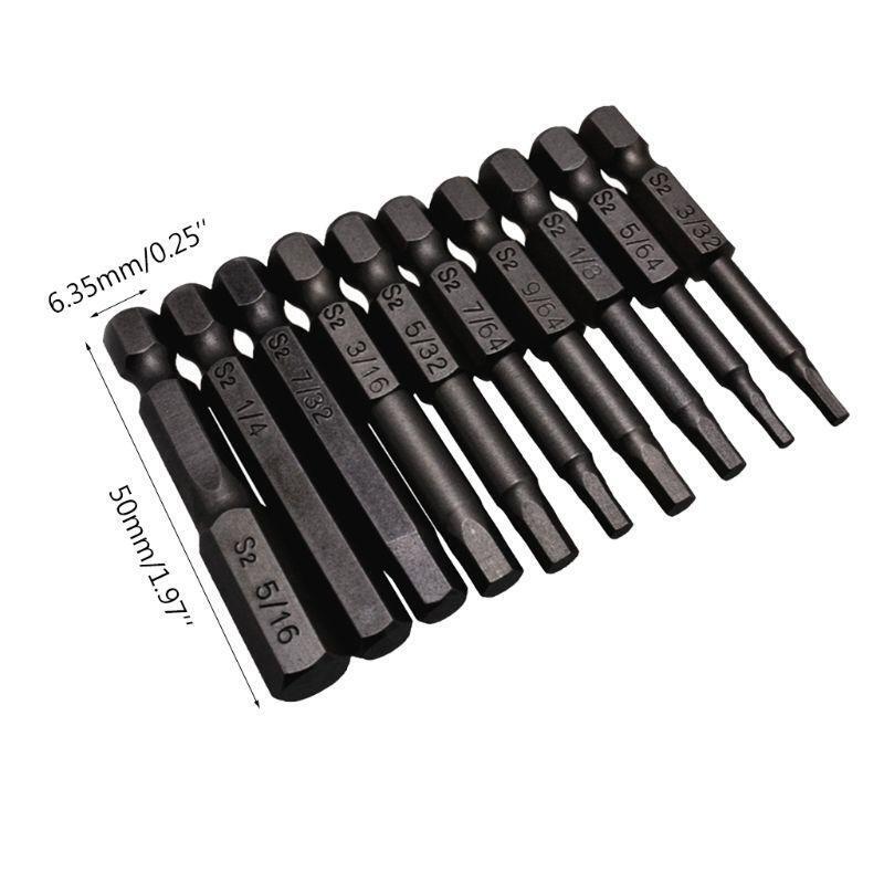 10PCS Black Magnetic Hexagon Screwdriver Bits S2 Steel 1/4 Inch Hex Shank Screw