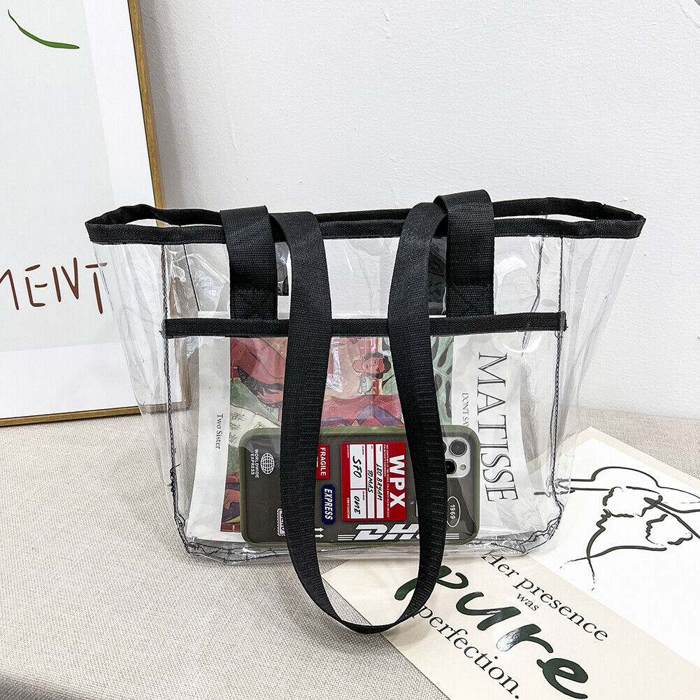 Summer PVC Transparent Handbag Women Shoulder Bags Beach Tote (Black)
