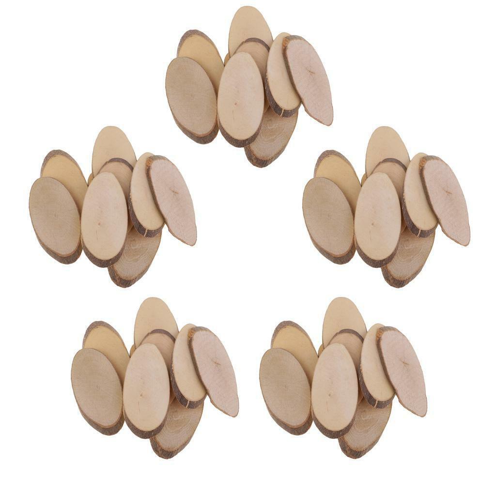 50pcs Oval Shapes Wood Log Slices Natural Tree Bark Decorative Embellishment