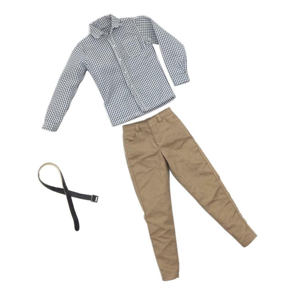1/6 Scale Plaid Shirt Khaki Trousers Belt  Clothes for 12''