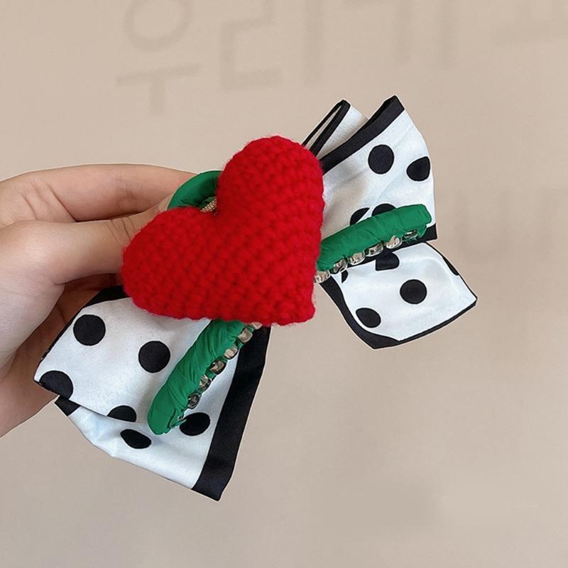 Knitted Heart Hair Claw Large Barrette French Design Hair Clamps Fashion Props