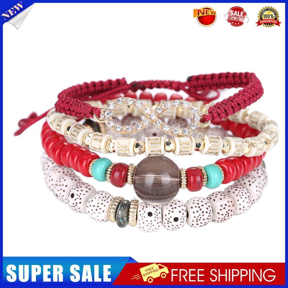 Top Tassel Woolen Multilayer Candy Color Beads Strech Bracelet (Red)
