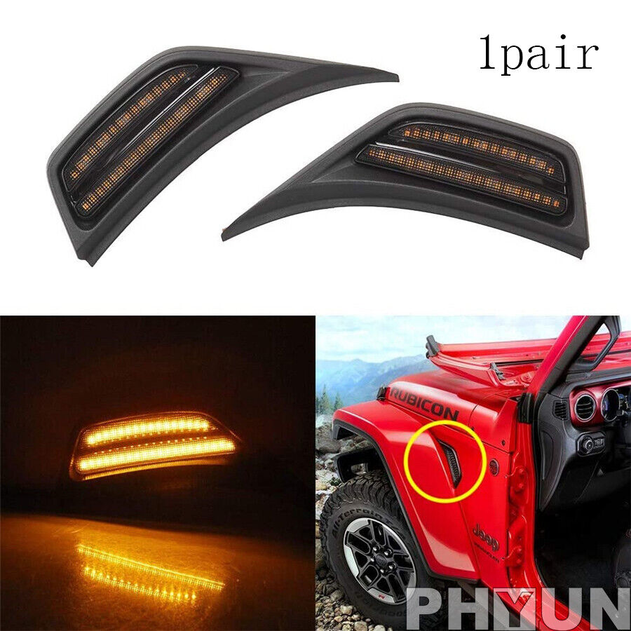 1pair Smoke LED Front Fender Side Marker Turn Signal Light For Wrangler JL 18-20