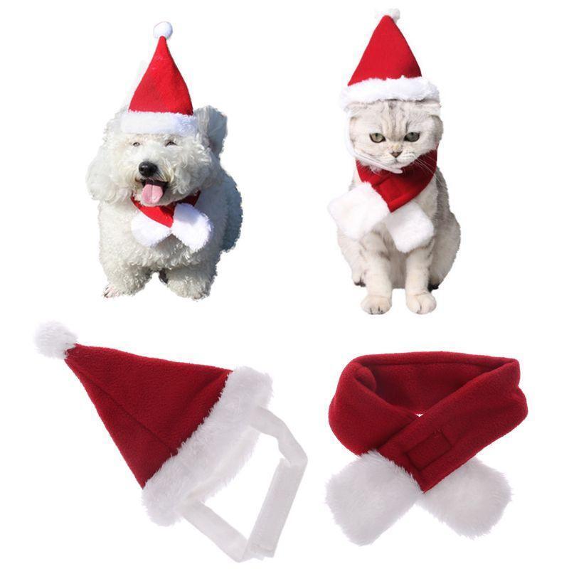 Pet Cap Hat Scarf Christmas Headwear Costume Dog Puppy Cat Supply