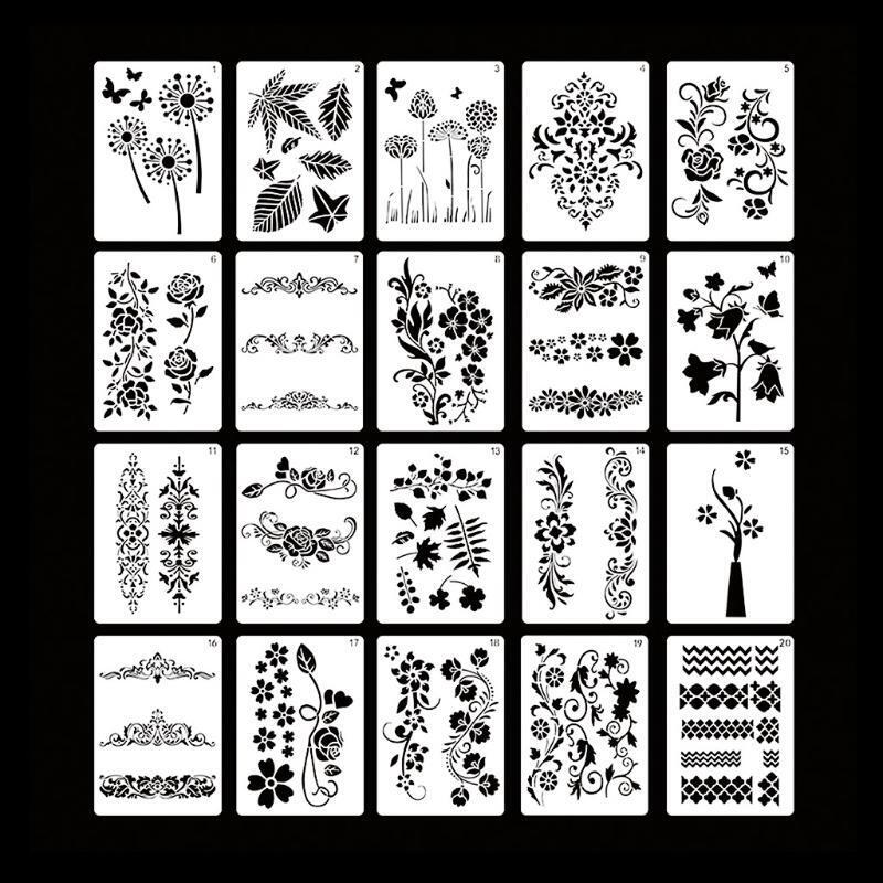 20PCS/Pack Classic Flower Painting Stencil Kit for Christmas Wedding Decoration