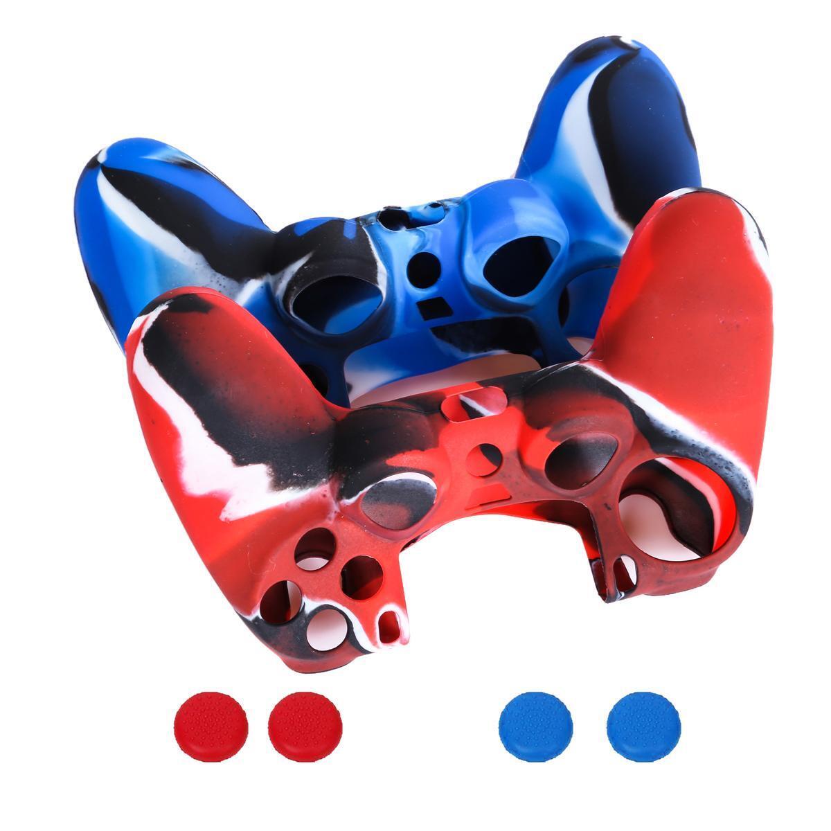2 SiliconeSkin CaseCover & 4 Joystick ThumbstickCaps for SonyPS4 Controller
