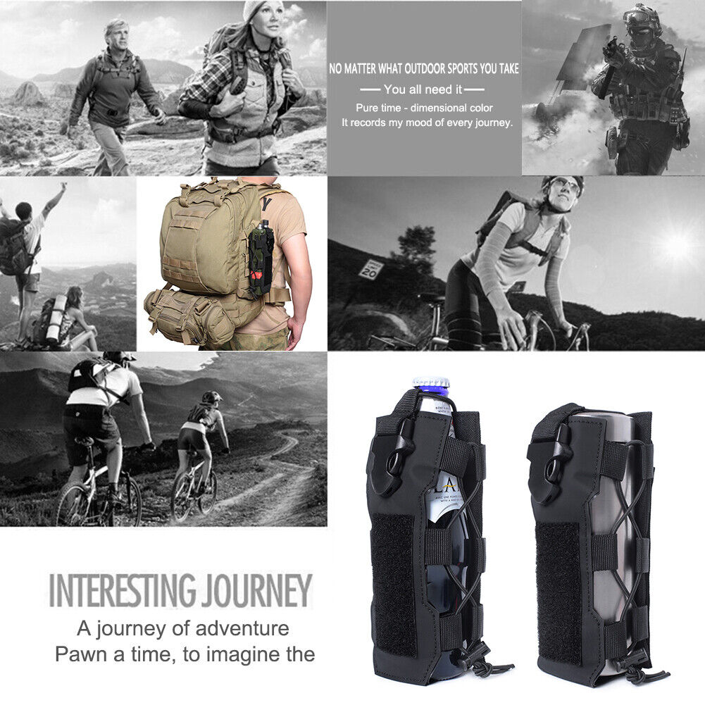 Molle Water Bottle Bag Travel Camping Hiking Kettle Holder Pouch (Black)