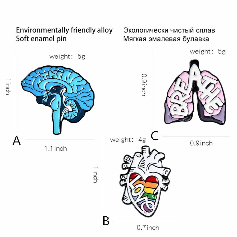 Oil Badge Cartoon Bag Accessories Brain Lung Anatomy Heart Enamel Pins Brooch