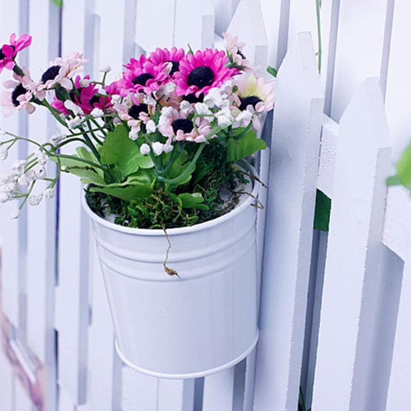 Iron Bucket Flower Pot with Hanging Hook Handle Small Garden Plant Vase Balcony