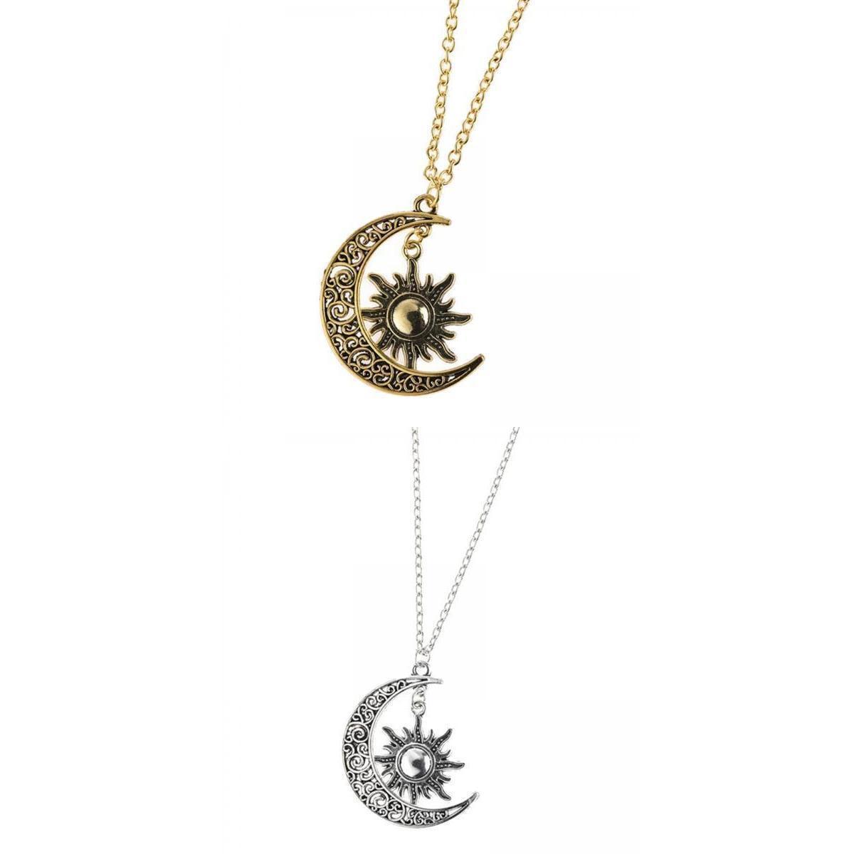2Pcs Trendy Crescent Moon And Sun Necklace High Polished Jewelry for Women