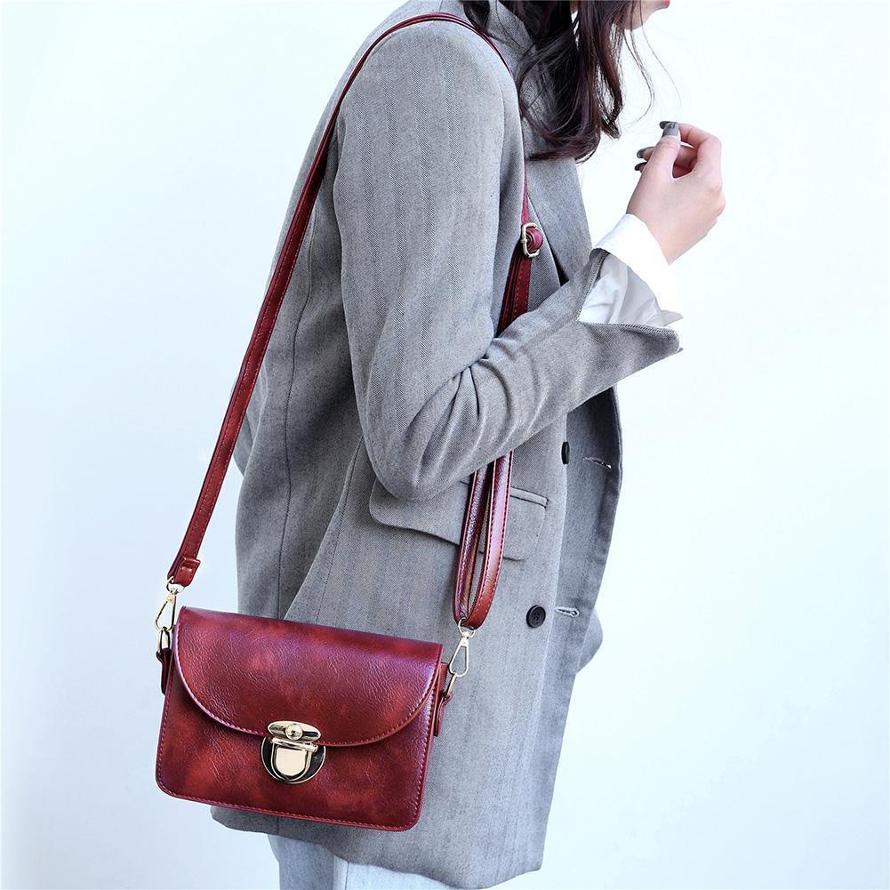 Women Crossbody Bags Leather Fashion Solid Small Shoulder Handbag (Red)