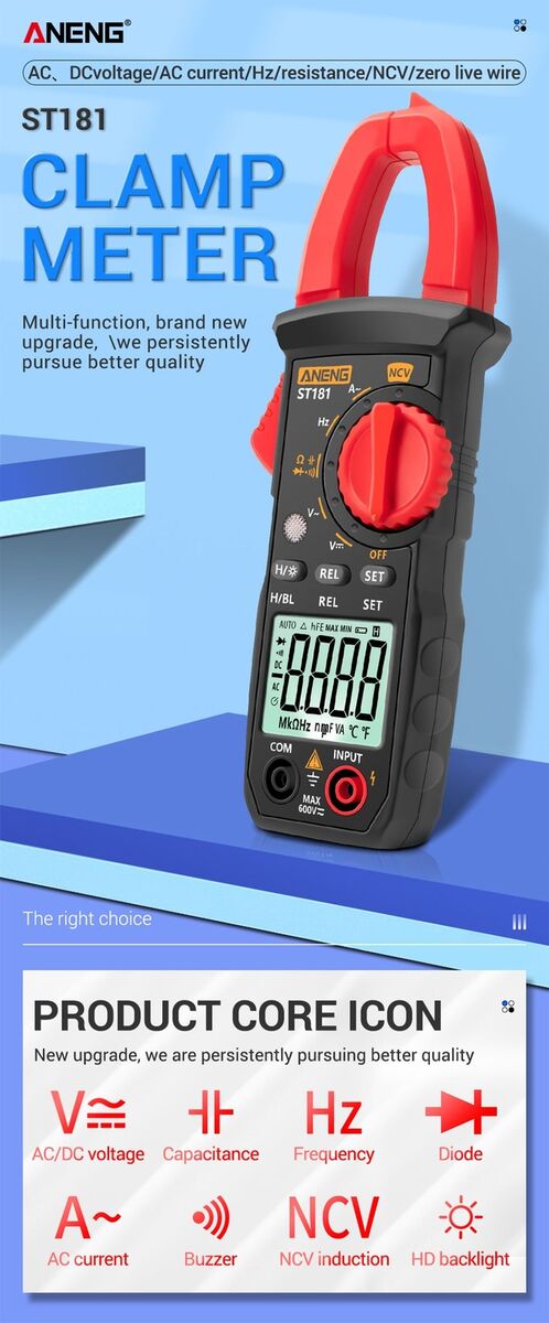 Ohm Test DC/AC Ammeter Digital Clamp Meter Smart Multimeter Voltage Tester