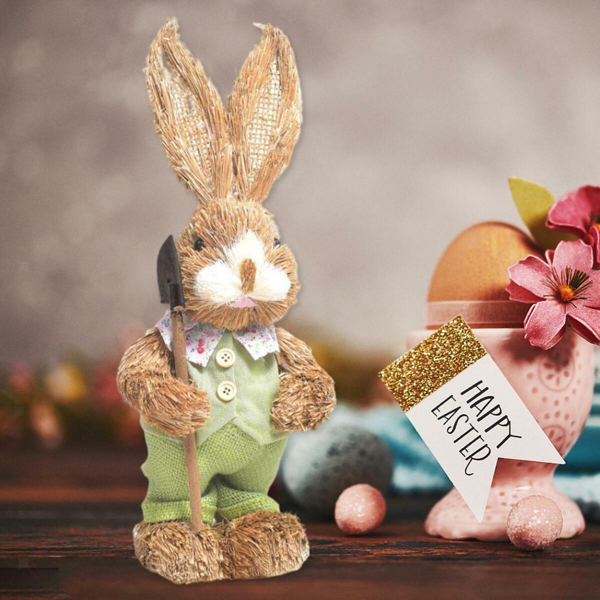 2x Lovely Spring Straw Easter  Statue  Desktop Wedding Decor