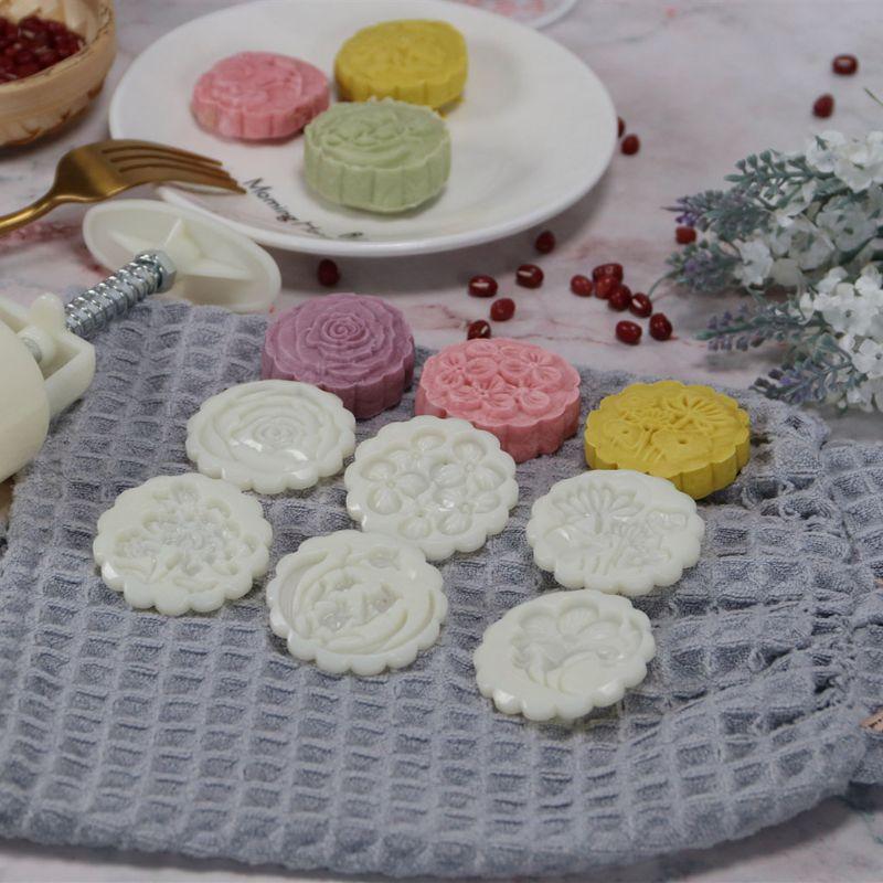 6pcs Hand Press Cookie Stamp Moon Cake Decor Barrel Mooncake Mold 50g Pastry DIY