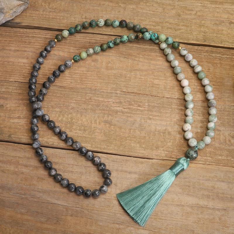 Long Strand Boho Fashion Necklace Bracelet Set Turquoise Beads Necklace Tassel