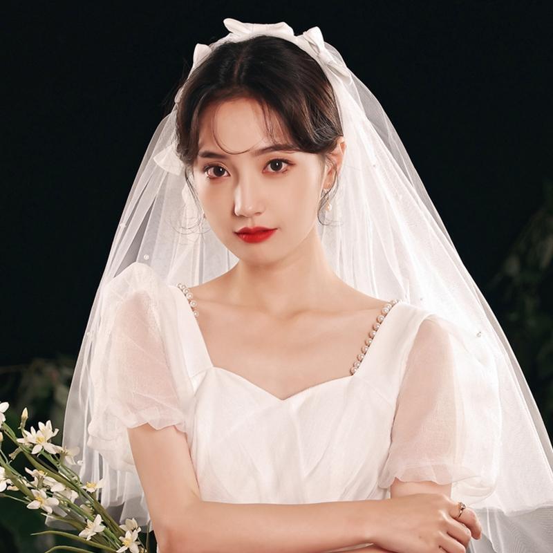 Wedding Bridal Veil Simple Cut Edge Short Sheer Veils 2 Tiers 24-32 Inch Long
