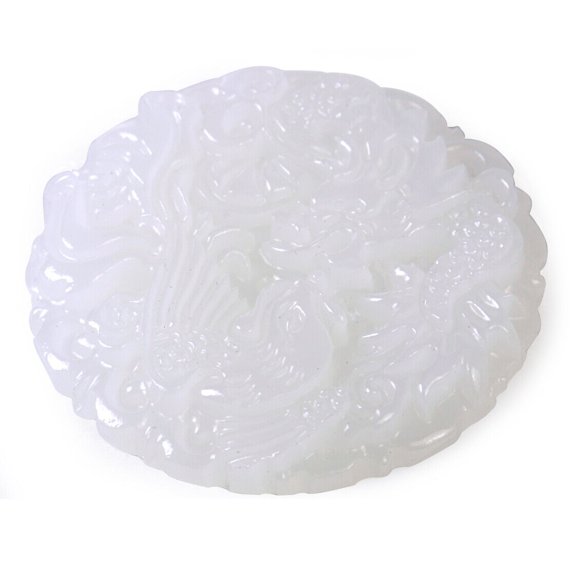 Natural White Jade Hand Carved Necklace Pendant Chinese Dragon Phoenix Mascot Li
