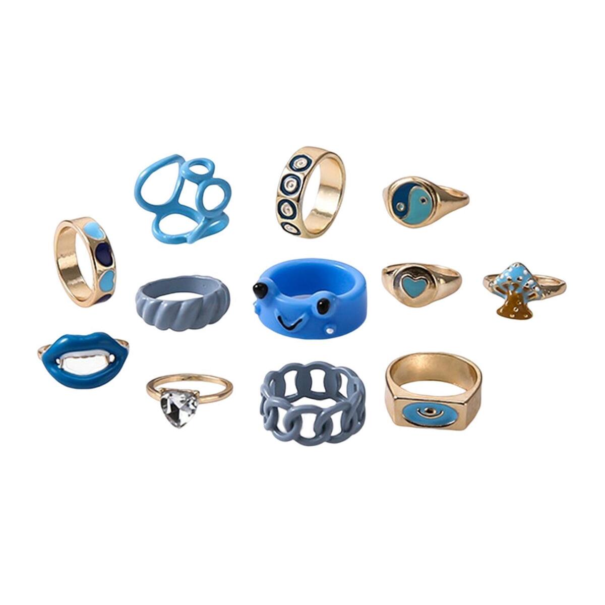 12Pcs Rings Statement Ring Decoration Versatile Ring Jewelry Gifts