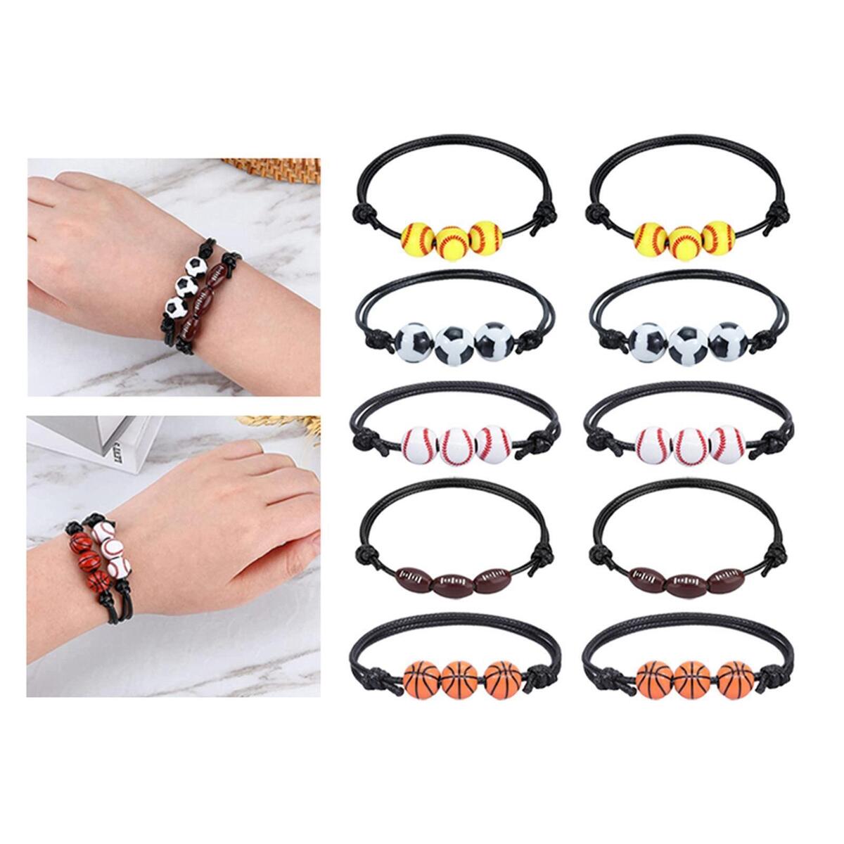 10 Pieces Braided Bracelets Wristband Soccer Football Jewelry for Girls Boys