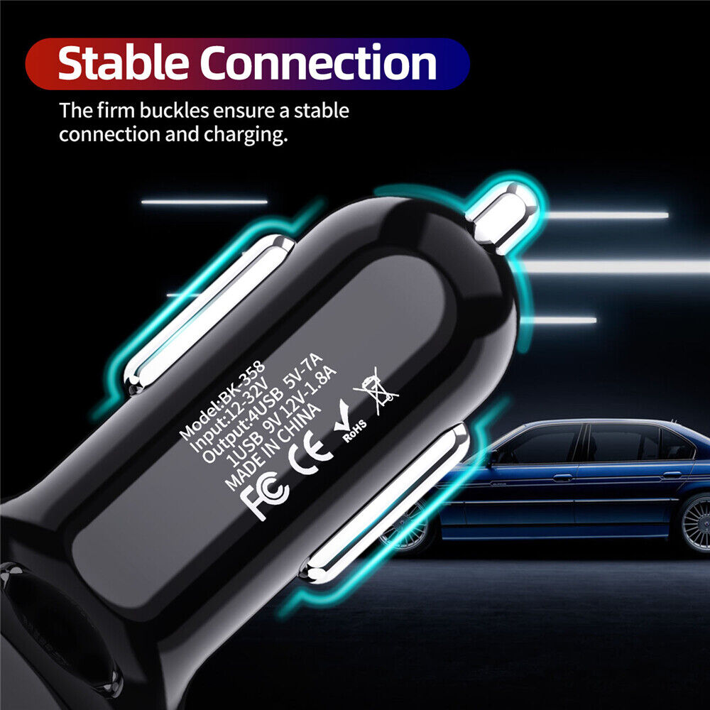 New QC 3.0 Adapter Smart Phone Car Charger Fast Charging 4-Port USB LED Display