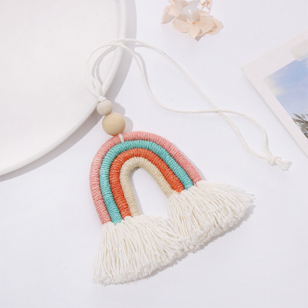 Boho Pink Car Mirror Hanging Rainbow Decorations Car Decor Hanging Ornament