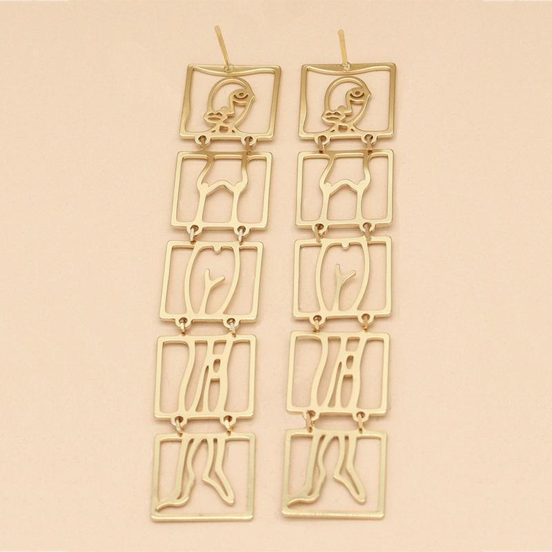 Human Face Shaped Earrings Geometric Hollow Out Face Body Shaped Earrings Dangle