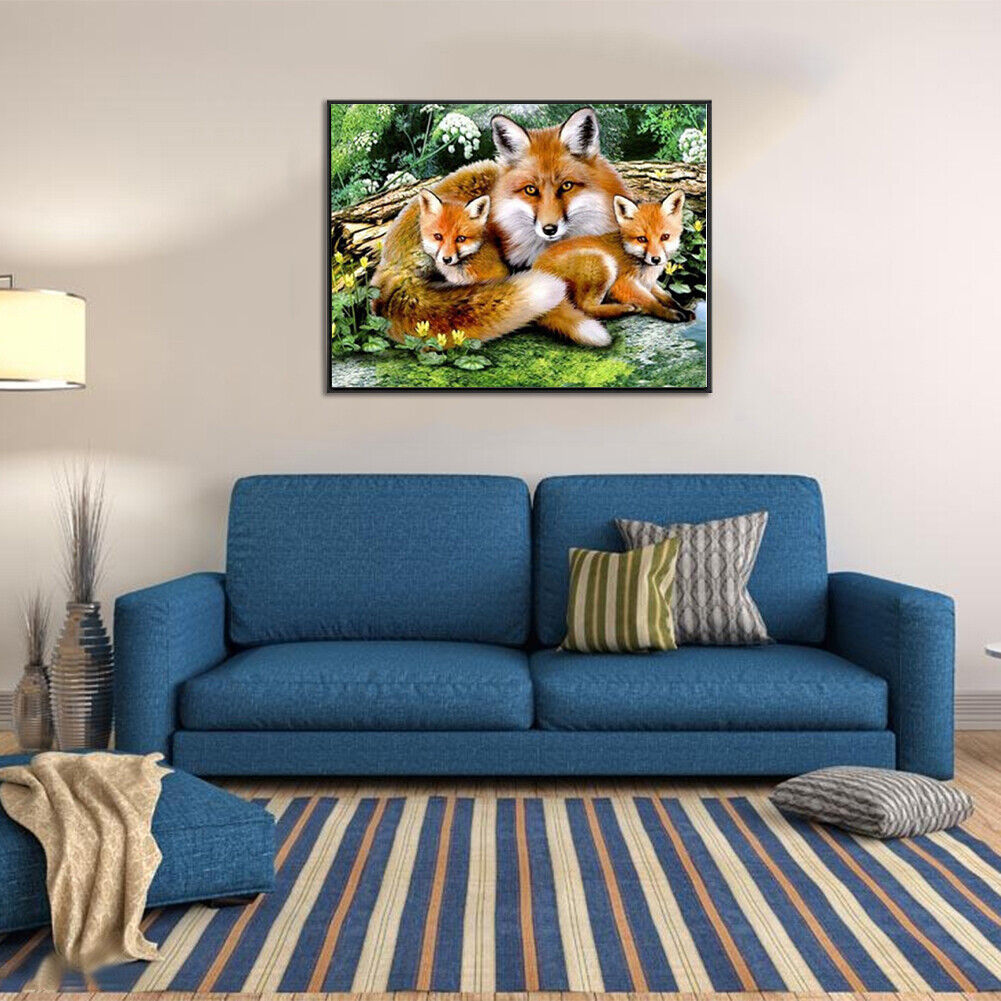 Fox Family 5D Diamond Painting Cross Stitch Kit Home Decor Craft Needlework