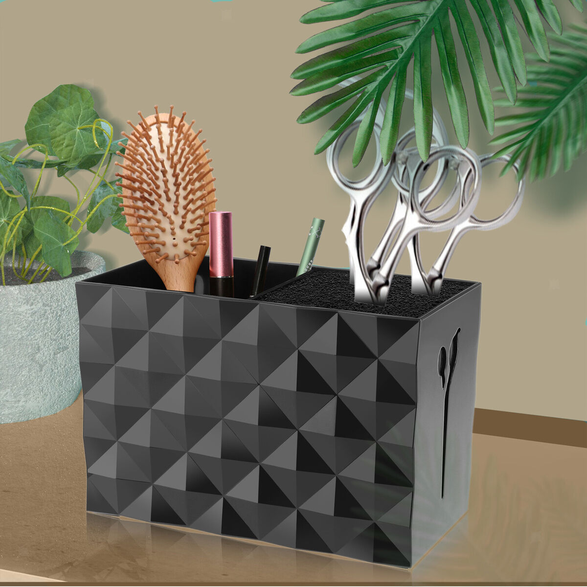 PRO Salon Scissor Holder Shears Comb Clips Organizer Arcylic Box Case Black
